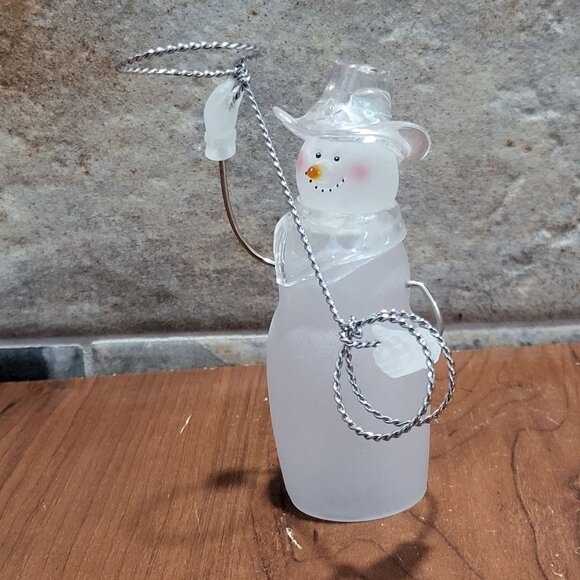 Vintage Christmas Around The World Wild Snowman with Lasso Frosted Glass - Picture 11 of 13